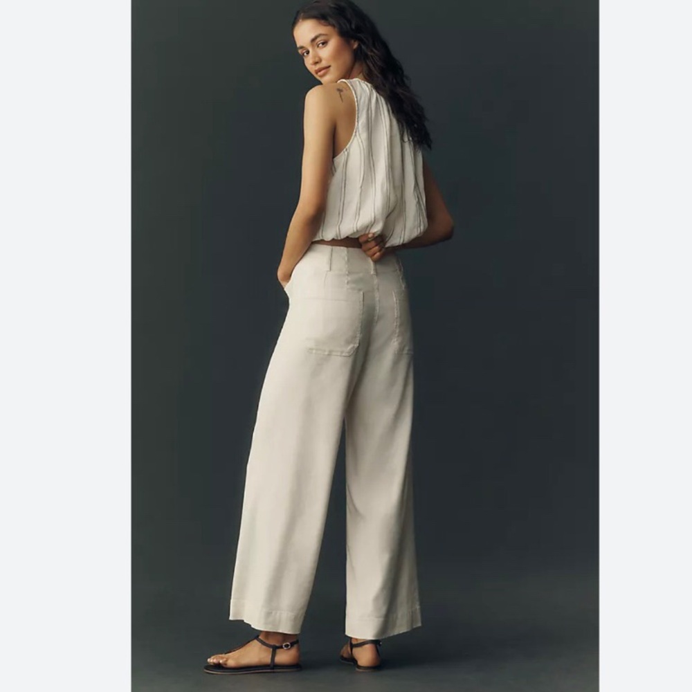 Mauve Colette Linen Blend High-Rise Wide-Leg Pants